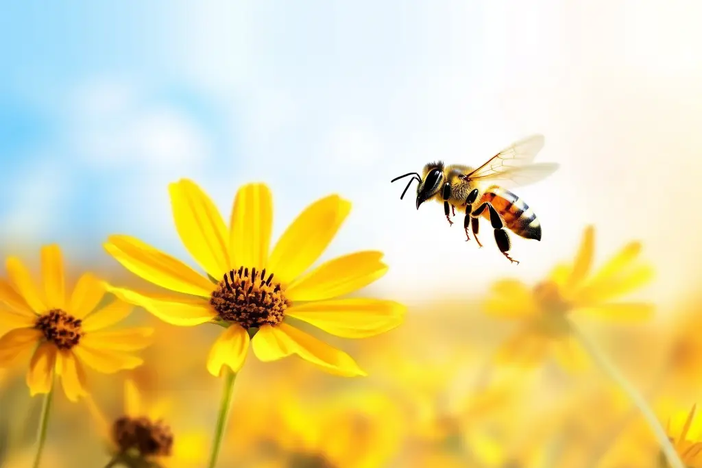 Abeille volant devant une fleur