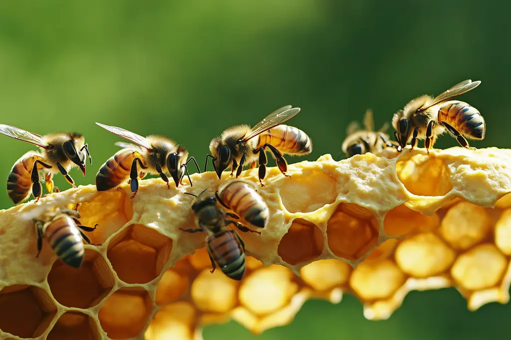 Abeilles sur gâteau de cire